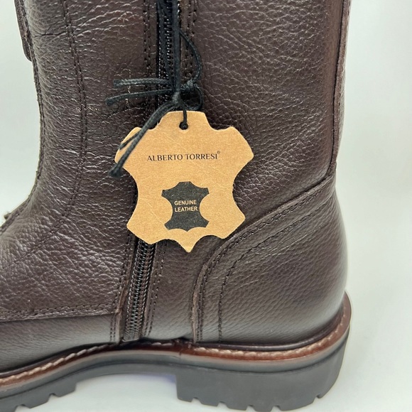 NWT ALBERTO TORRESI GENUINE LEATHER Mid-Calf Front Side Zip Brown Boots 40 US 9 - Picture 4 of 15